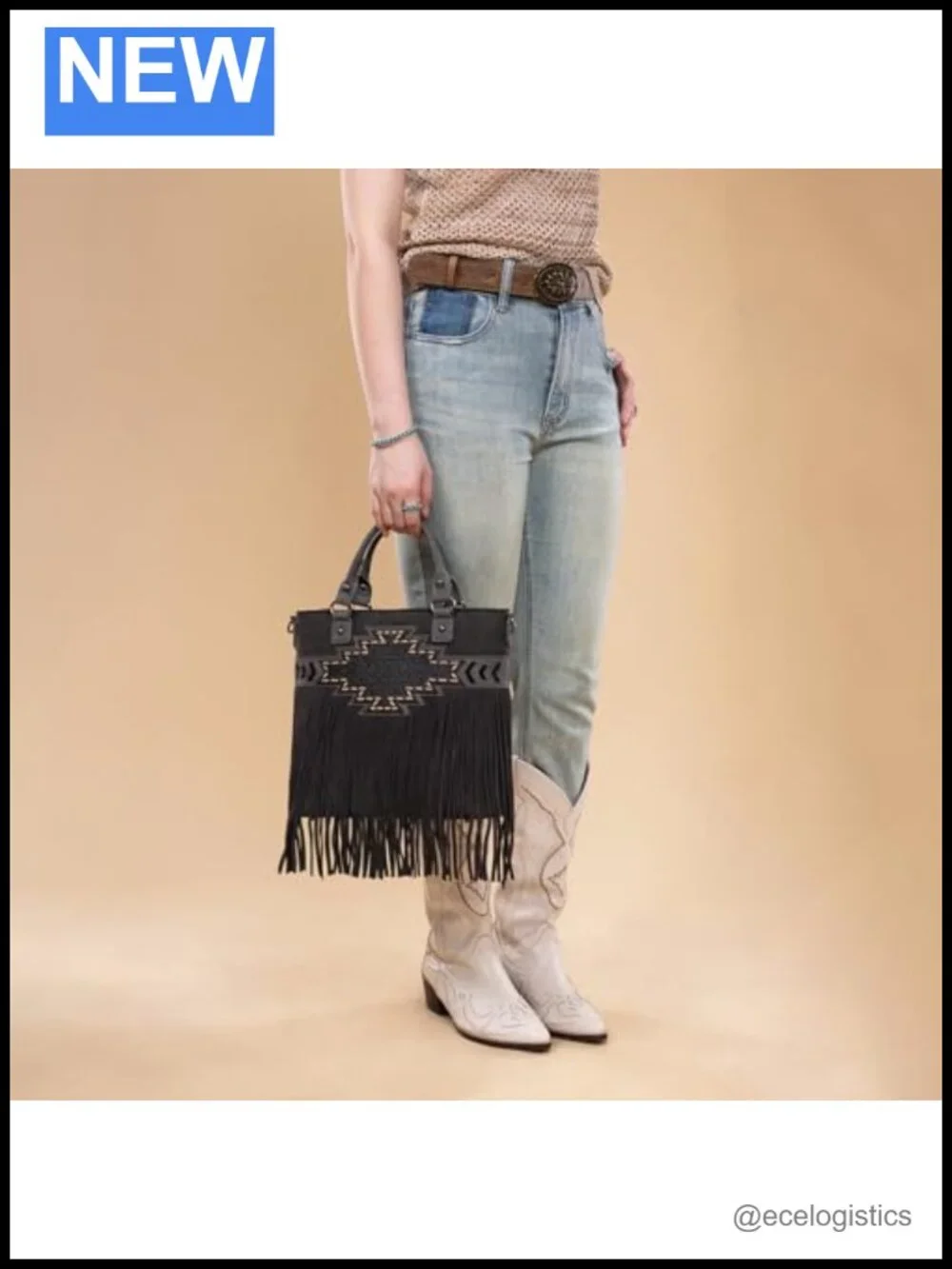 Vintage Western Tooled Fringe Crossbody Bag for Women